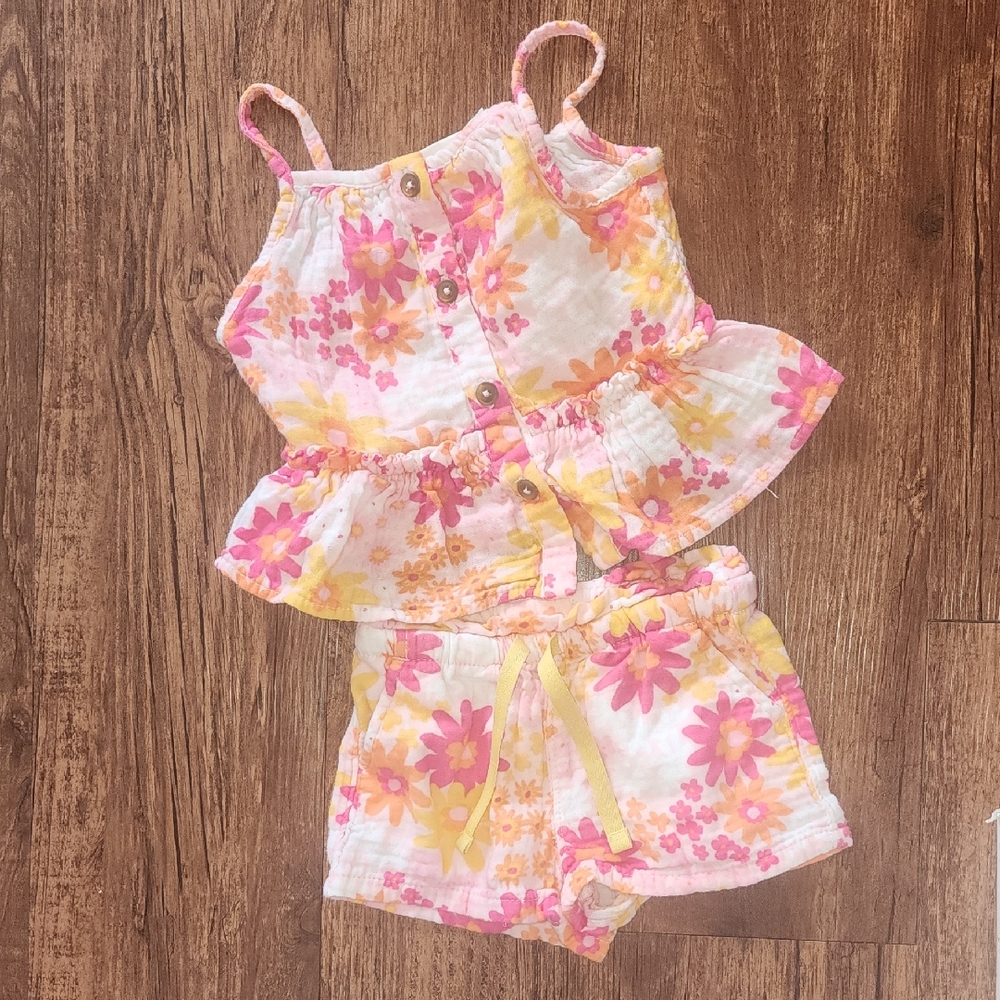 NWOT Cat & Jack Floral Pink & Yellow Kids Bottoms Set 12M